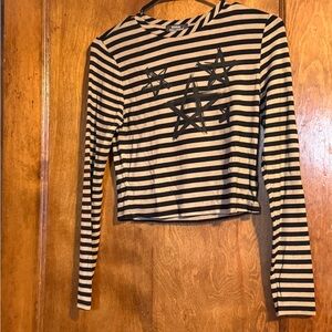 Social Collision Striped Crop Top with Star Print - Black & Cream- Hot Topic